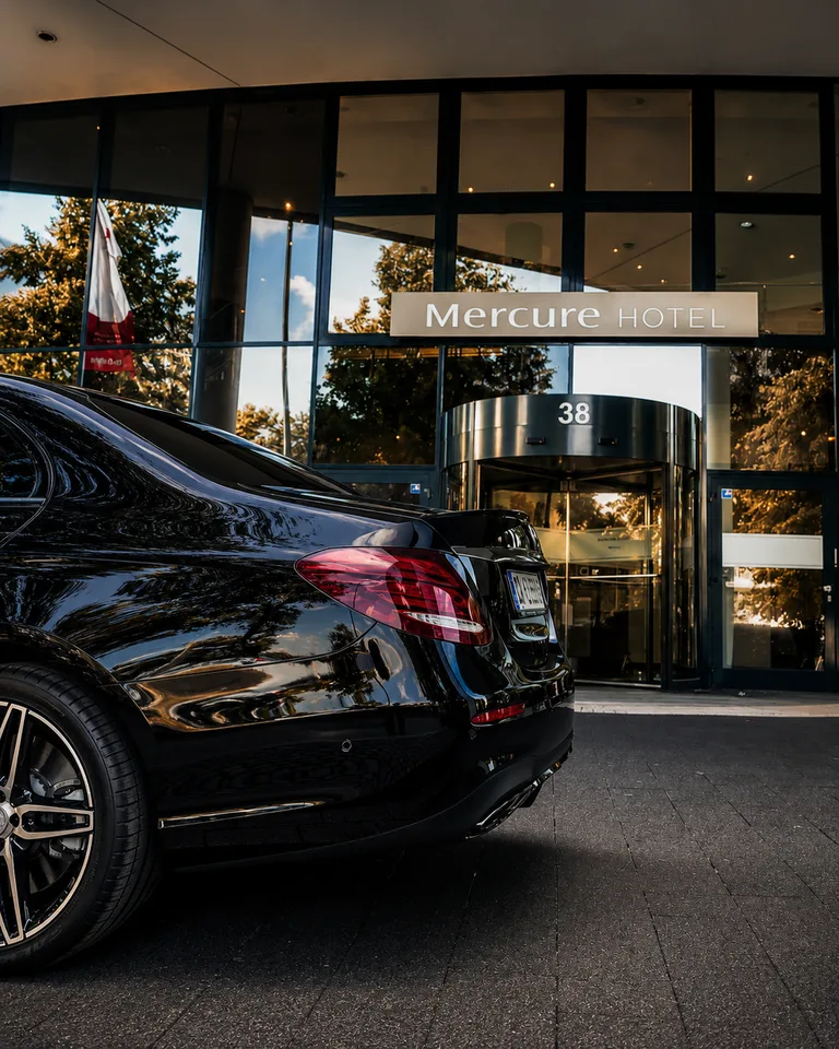 Business-Utensilien im Fond eines Premium-Fahrzeugs